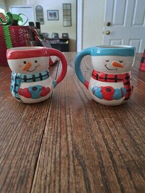 Set 2 Bay Island Snowmen Coffee Cups Hot Chocolate Mugs Christmas Holiday Decor
